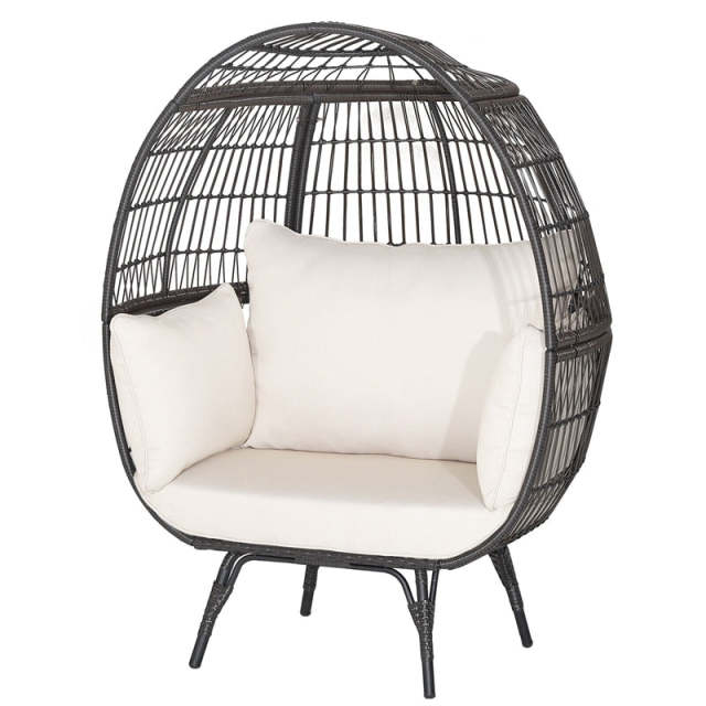 Oversized Wicker Egg Chair, Indoor/Outdoor PE Rattan Basket Lounge Chair with 4 Cushions, Steel Frame, 450LBS Capacity for Patio, Backyard