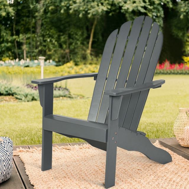 Outdoor Wooden Adirondack Chair, Acacia Wood Patio Lounge Armchair with Slatted Seat & 350lbs Capacity, Weather Resistant Deck Fire Pit Chair