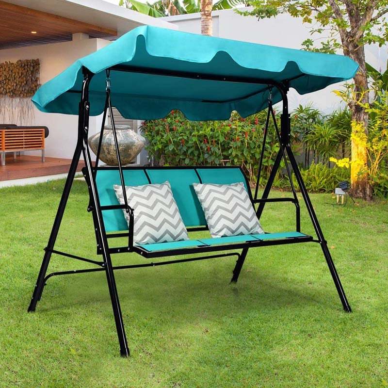 3-Person Outdoor Patio Swing with Adjustable Canopy & Steel Frame, Weather-resistant Porch Swing Bench for Garden, Yard, Poolside, Balcony