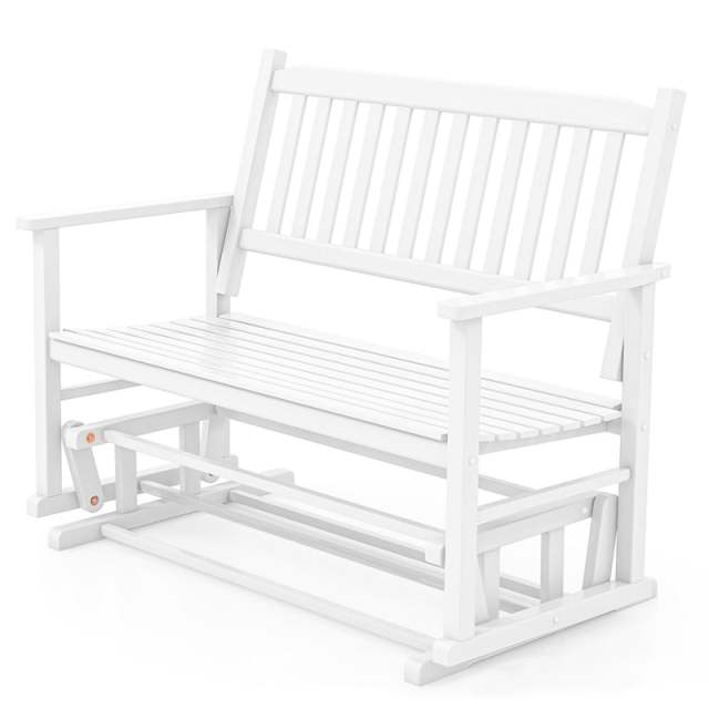 2-Person Outdoor Glider Bench with Poplar Wood Frame, Slatted Seat & Armrest Backrest, Porch Rocking Glider Loveseat for Patio, Garden & Deck