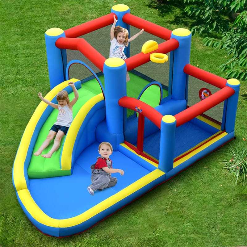 Inflatable Water Slide Mighty Bouncy House Jumper Water Park with Slide, Target Balls, Splash/Ball Pool for Kids Indoor Outdoor Party Family Fun