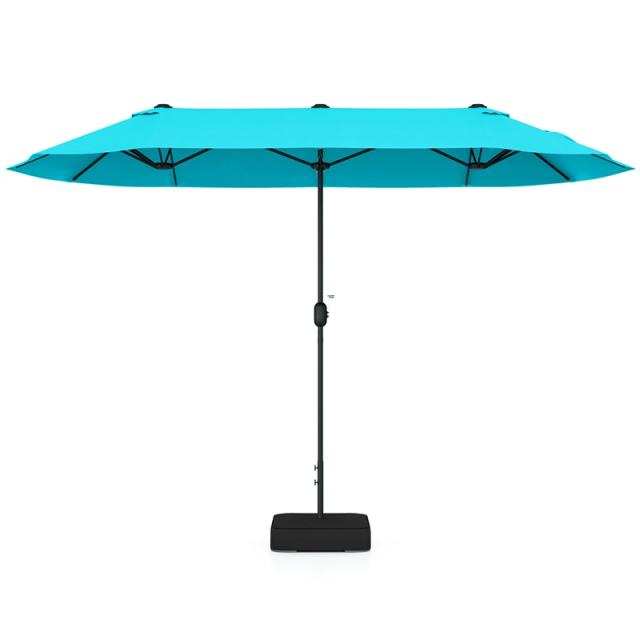 13FT Double-Sided Patio Umbrella, Extra Large Twin Market Umbrella with Base, Crank Handle, Safety Lock, Vented for Poolside, Deck, Backyard