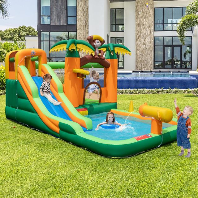 Inflatable Water Slide, 7-in-1 Bounce House Water Park w/Splash Pool