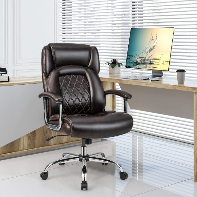 KOMFOTT 500LBS Big and Tall Office Chair, Wide Seat Large Leather Executive Chair with Heavy Duty Metal Base