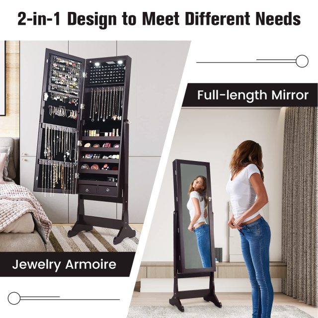 57.5" Jewelry Armoire with Full Length Mirror for Women
