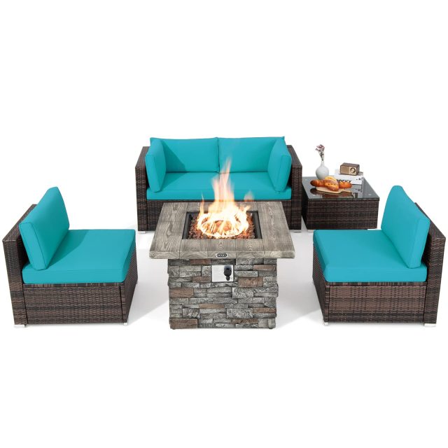 6 Piece Patio Furniture Set with 35'' Fire Pit Table