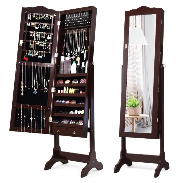 14 LED Jewelry Armoire Cabinet Freestanding Jewelry Storage Organizer