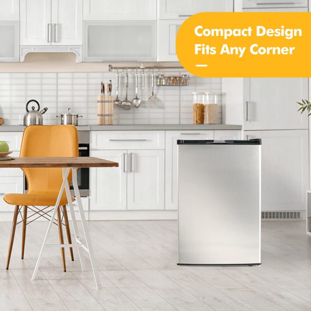 Compact Single Door Upright Freezer - Mini Size with Stainless Steel Door - 3.0 CU FT Capacity - Adjustable