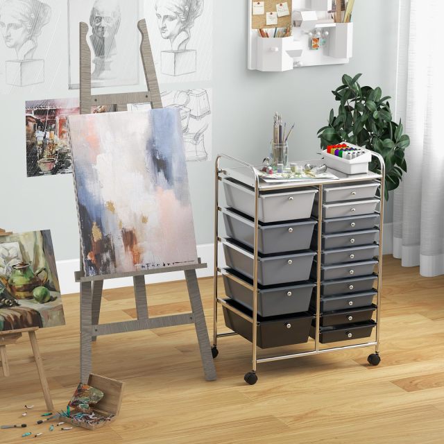 ARLIME 15-Drawer Storage Cart, 15 Drawer Trolley, Rolling Organizer Cart