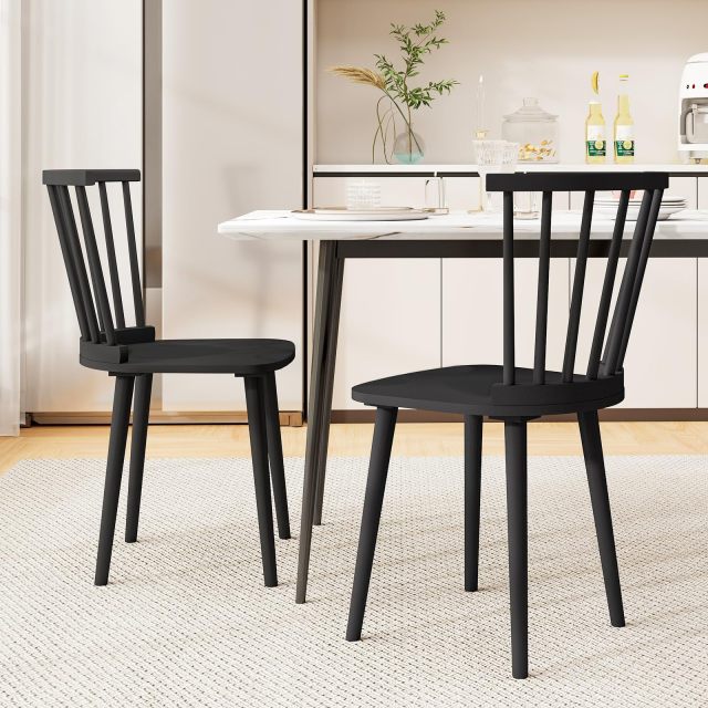 Windsor Dining Chairs Set of 2/4 with Spindle Back and Contoured Seat for Home