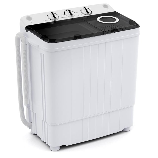Portable Washing Machine, 17.6lbs Compact Portable Washer Twin Tub Combo with Pump Drain (Black & White)