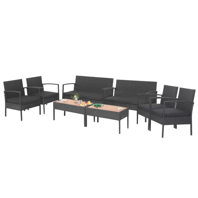 Outdoor Wicker Conversation Set with Acacia Wood Coffee Table