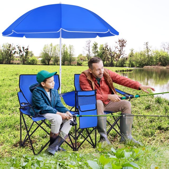 Portable Folding Picnic Double Chair W/Umbrella Table Cooler Beach Camping Chair