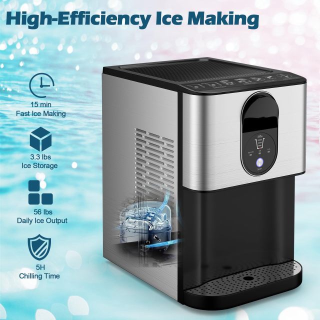 ARLIME Nugget Ice Maker Countertop, 56 lbs/24 H Pepple Chewable Ice Making Machine