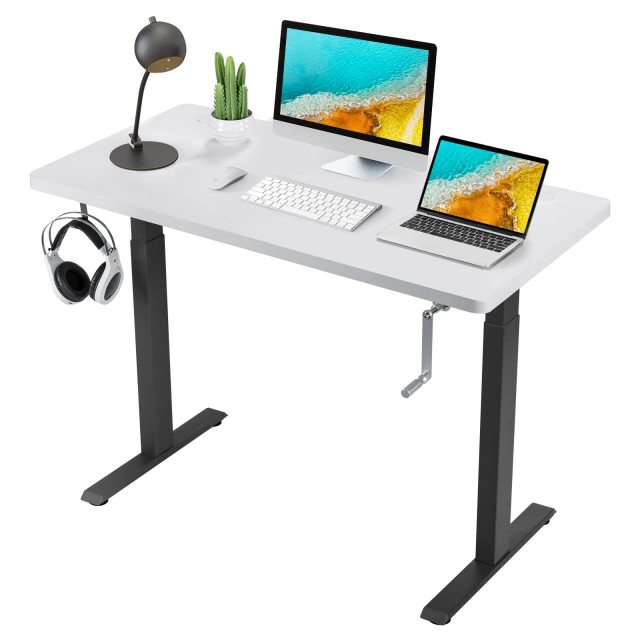 48" x 24" Manual Sit to Stand Desk with Headphone Hook & Cable Tray