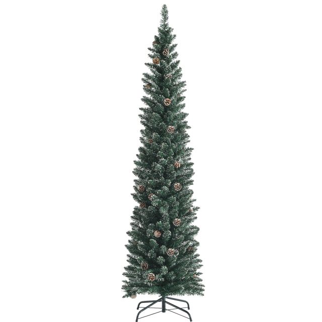 7 ft Snowy Artificial Pencil Christmas Tree with Pine Cones
