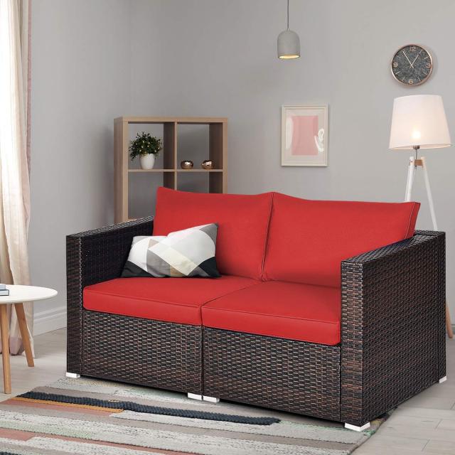 2/4PCS Patio Rattan Corner Sofa Sectional Furniture Conversation Set