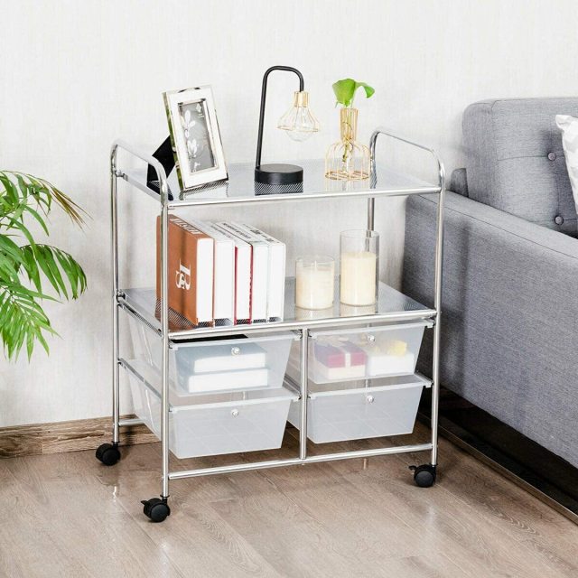 ARLIME 4-Drawer Storage Cart, 4 Drawer 2 Shelves Trolley, Rolling Organizer Cart