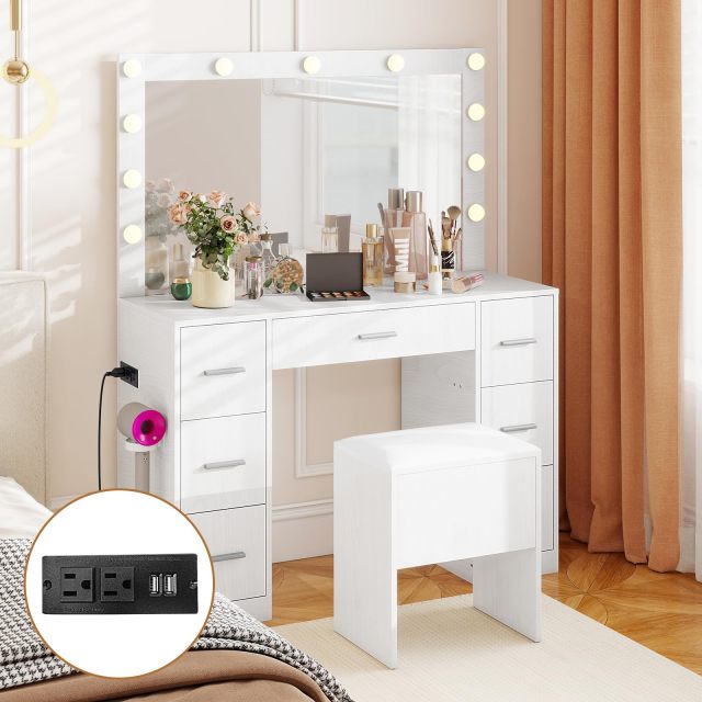 43.5'' Modern Dressing Table with Charging Station