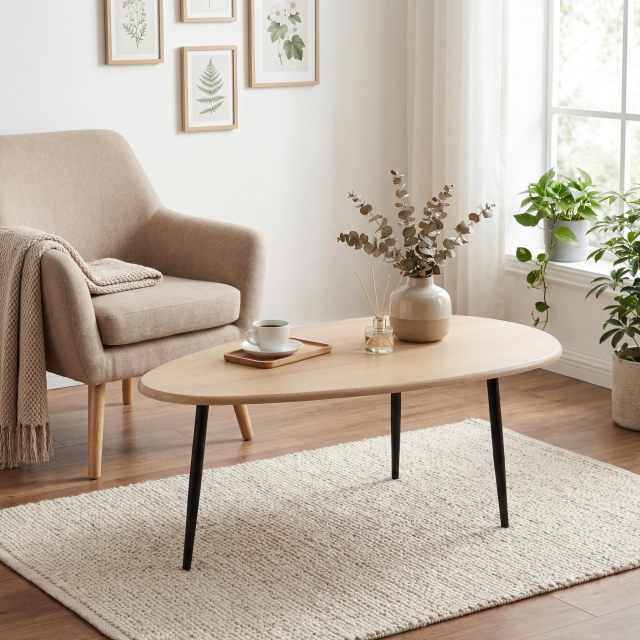 42.5-inch Mid-Century Modern Center Accent Table with Sturdy Metal Legs