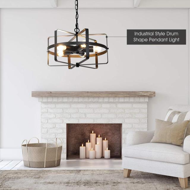 ARLIME 5 Lights Chandelier, Industrial Style Drum Shape Round Ceiling Lamp