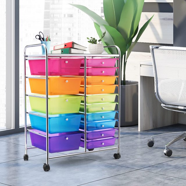 ARLIME 15-Drawer Storage Cart, 15 Drawer Trolley, Rolling Organizer Cart