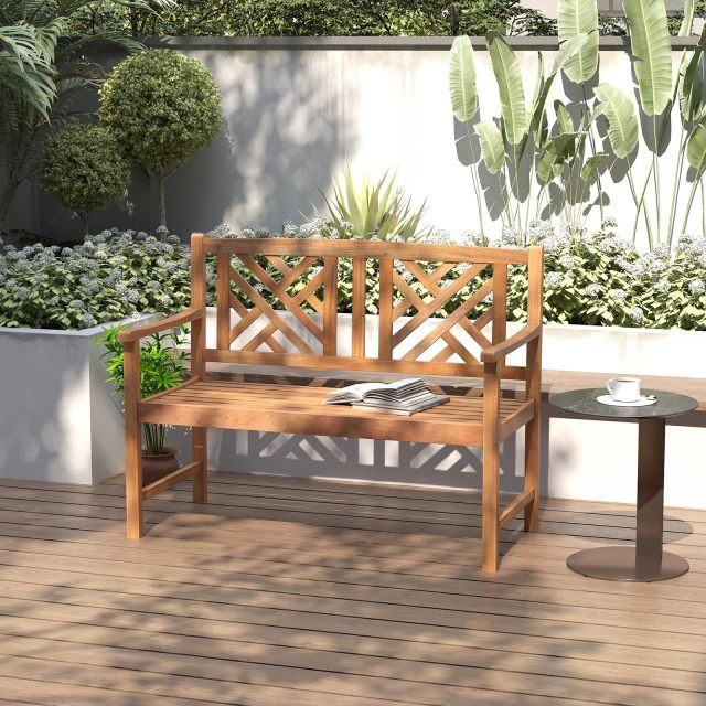 47.5"x 22" x 34” Outdoor Acacia Wood Loveseat with Curved Armrest & Backrest