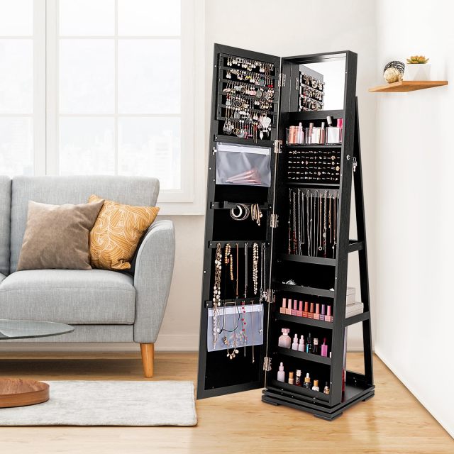 360 Rotating Jewelry Armoire Cabinet Standing Jewelry Organize