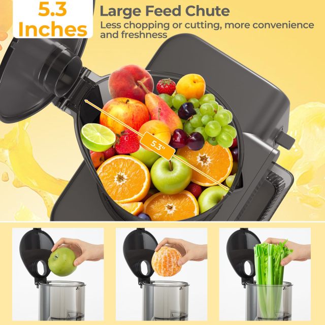 ARLIME Cold Press Juicer Slow Juice Extractor Machine with 5.3” Feed Chute