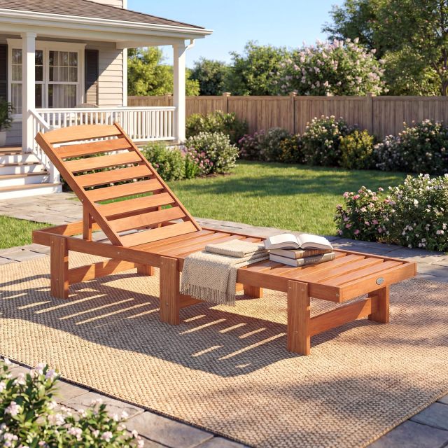 Solid Wood Chaise Lounge Outdoor Lounge Chair (1/2)