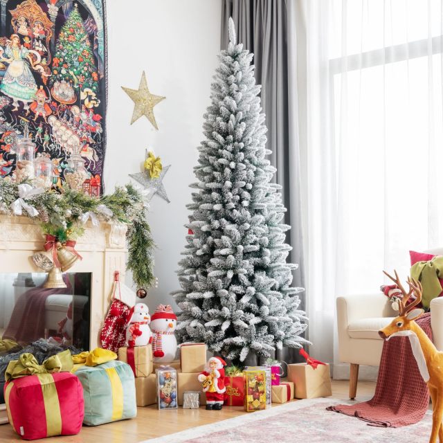 7.5Ft Snow-Flocked Artificial Christmas Tree w/ 1189 Branch Tips
