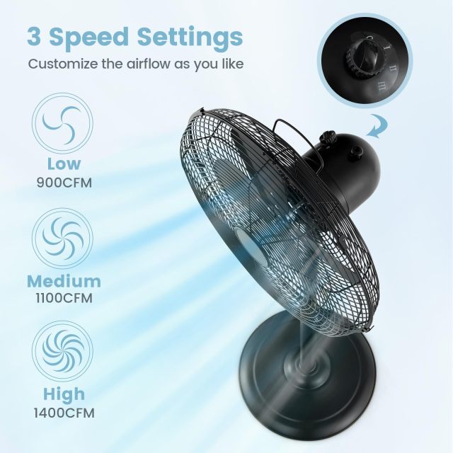 ARLIME Pedestal Fan, 16 Inch Oscillating Fan w/ 3 Speeds & Adjustable Height, 75° Oscillation & 20° Tilt