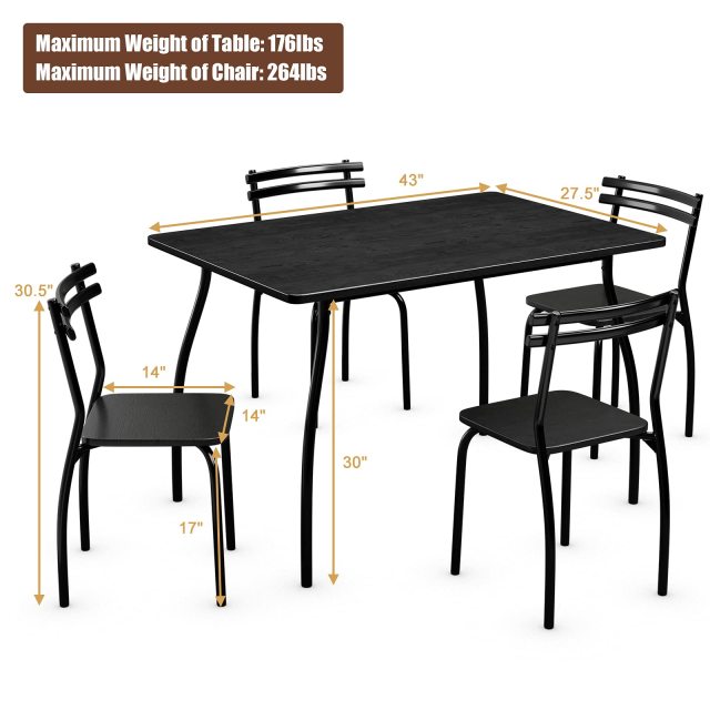 5 Piece Dining Set Table and 4 Chairs Home Kitchen Room Breakfast Furniture Black