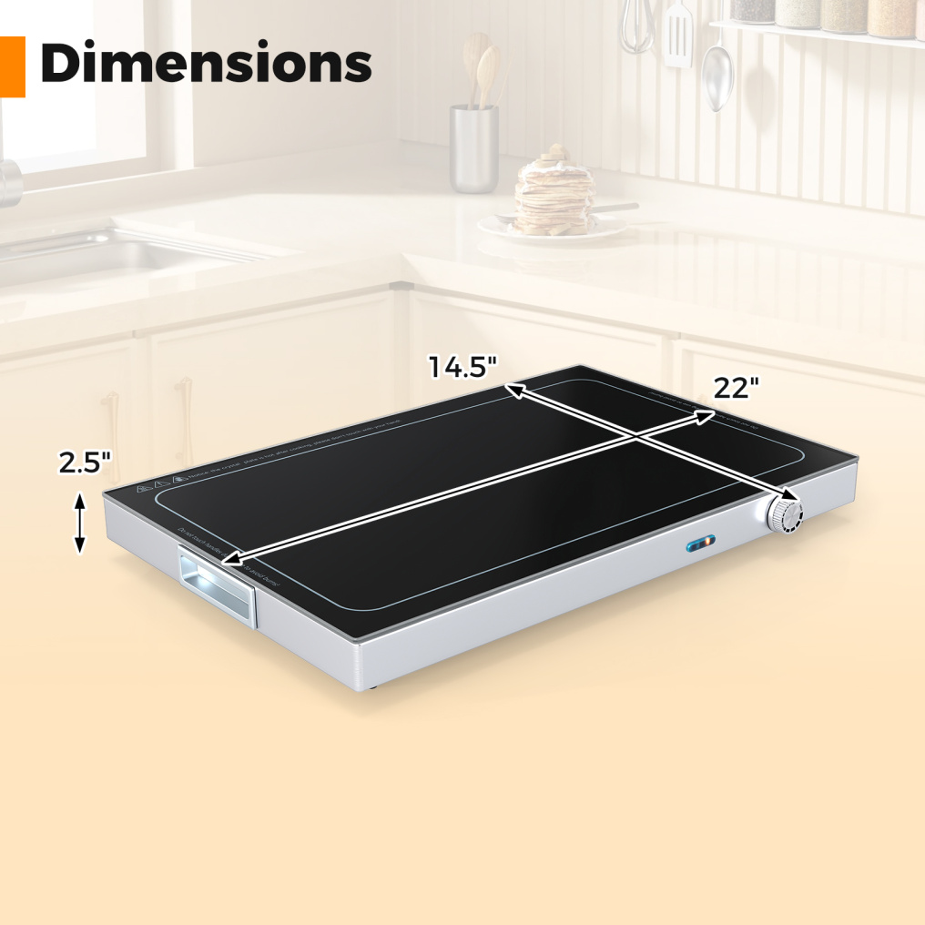 Electric Warming Tray with Adjustable Temperature & Built-In Handles, Tempered Glass Top Food Warmer with Thermostat for Buffets, Parties and Events