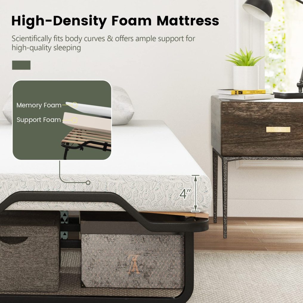 KOMFOTT Folding Rollaway Bed with 4" Mattress, Roll Away Guest Bed for Adult