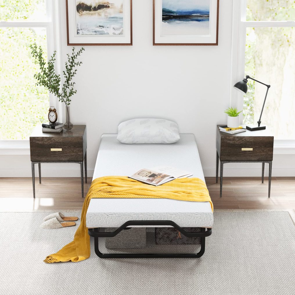 KOMFOTT Folding Rollaway Bed with 4" Mattress, Roll Away Guest Bed for Adult
