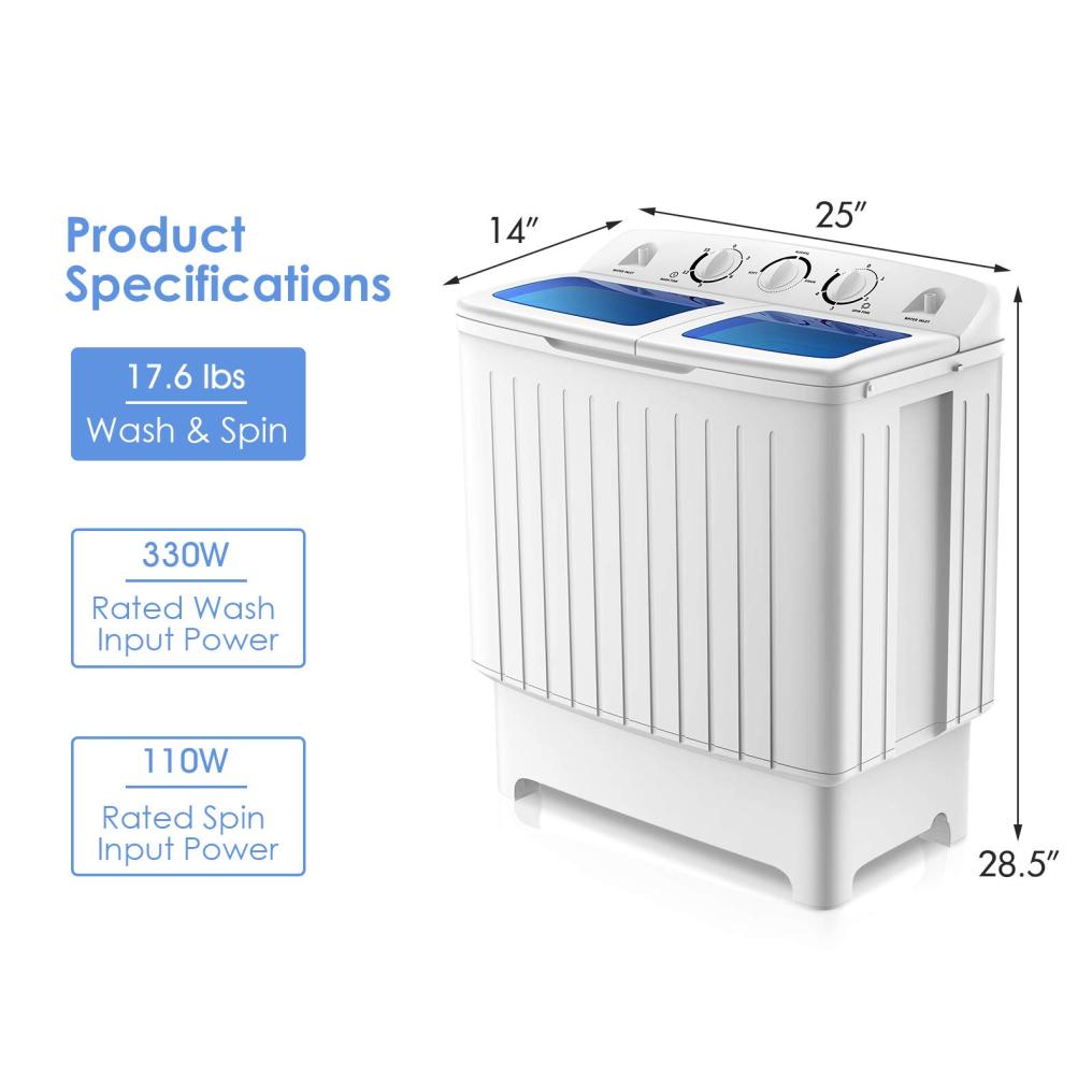 Mini Compact Twin Tub Portable Washing Machine, 17.6lbs Washer Spain Spinner