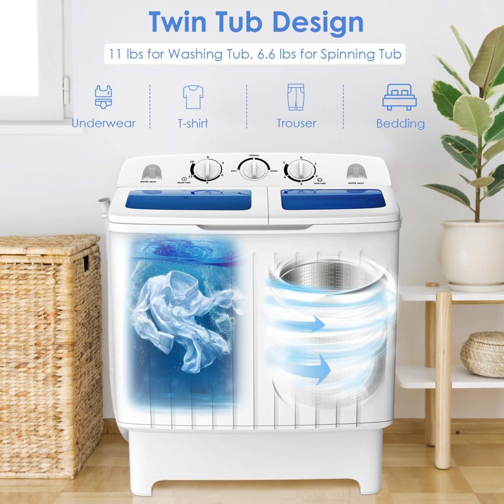 Mini Compact Twin Tub Portable Washing Machine, 17.6lbs Washer Spain Spinner