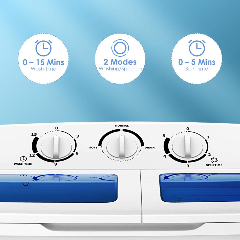 Mini Compact Twin Tub Portable Washing Machine, 17.6lbs Washer Spain Spinner