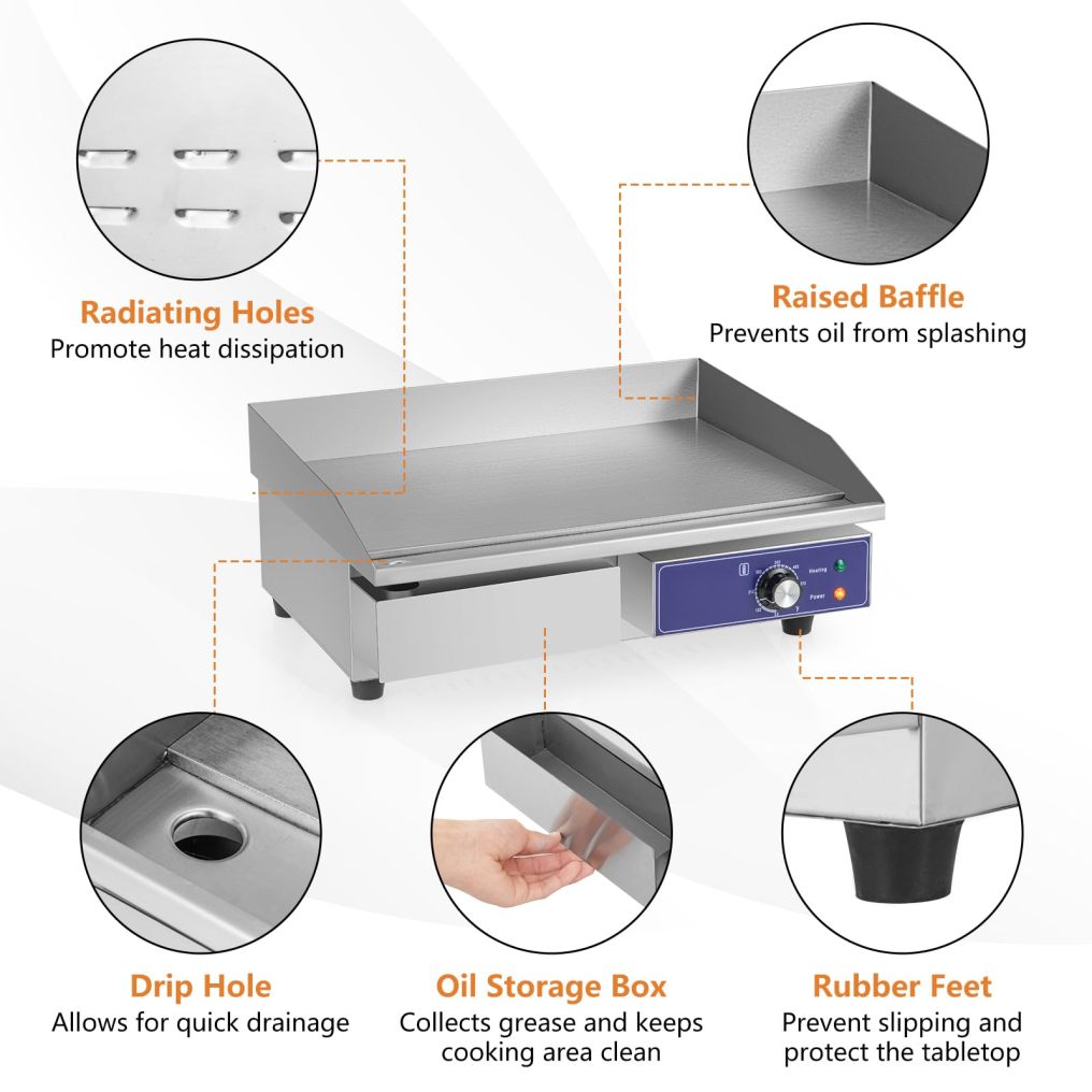ARLIME Commercial Electric Griddle, 2000W 22” Flat Top Griddle, Stainless Steel Frame & Adjustable Temperature Control