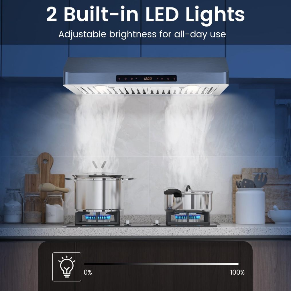 ARLIME 30 Inches Range Hood, 900CFM Stainless Steel Stove Vent Hood w/ 4-Speed Fan, Gesture Control, 2 LED Lights, Dishwasher-Safe Baffle Filters