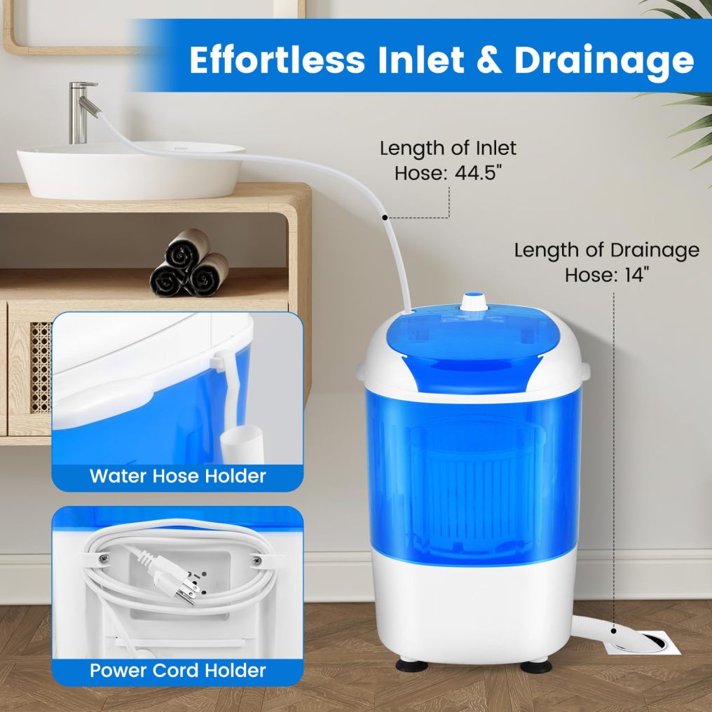 Portable Mini Washing Machine with Spin Dryer, Washing Capacity 5.5lbs
