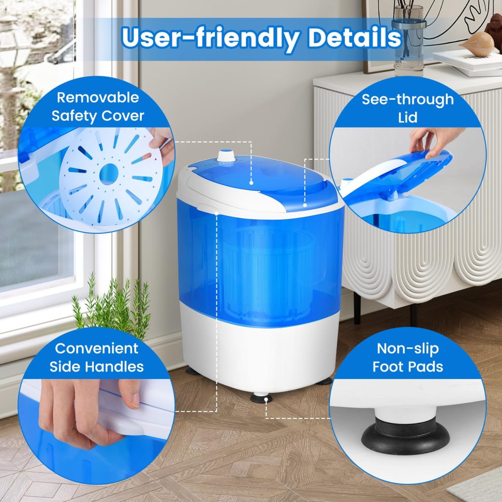 Portable Mini Washing Machine with Spin Dryer, Washing Capacity 5.5lbs
