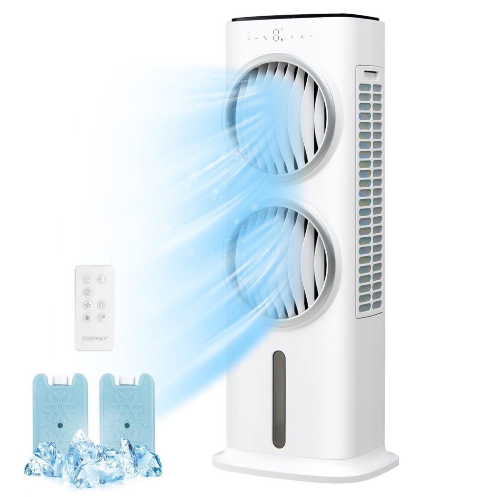 ARLIME Evaporative Air Cooler, 3-in-1 Portable Cooling Fan, 3 Modes, 5 Wind Speeds, 80° Oscillation, 2.4Gal Water Tank & 2 Ice Packs, Remote Control