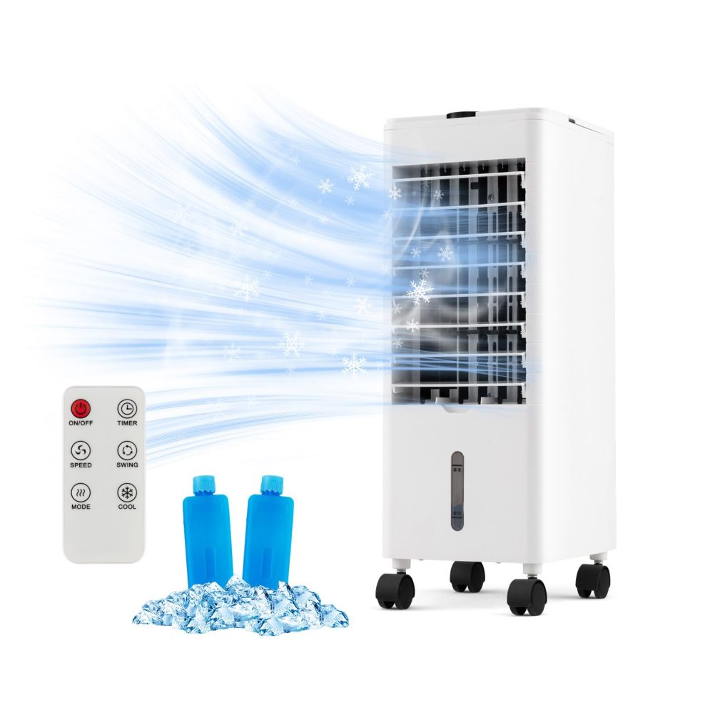 ARLIME Evaporative Air Cooler, 3-in-1 Quiet 60° Oscillation Fan with Remote Control, 2 Ice Packs, 3 Speeds, 3 Modes, 12H Timer