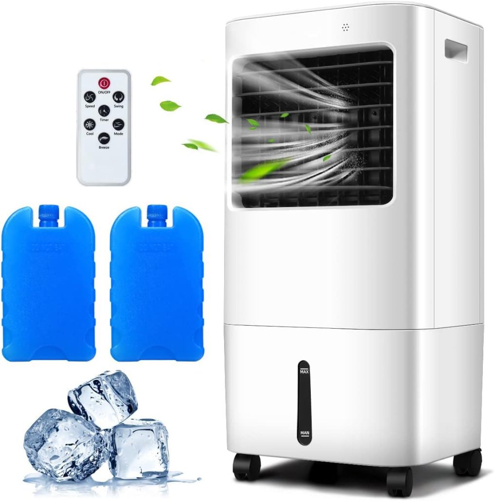 ARLIME Evaporative Air Cooler with 4 Wheels, 2 Ice Boxes, 4 Speeds and 3 Modes