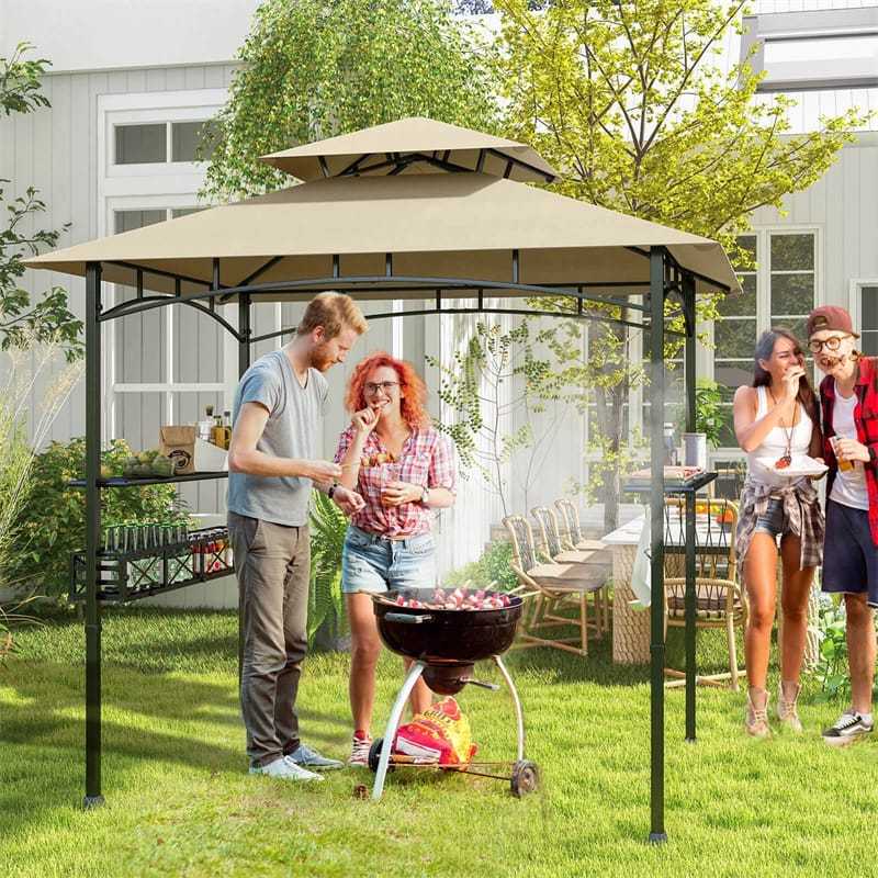 8x5 FT Grill Gazebo, 2-Tier Canopy Top Barbecue Gazebo with 2 Shelves, Storage, 20 Hanging Hooks & Metal Frame for Backyard, Poolside BBQs