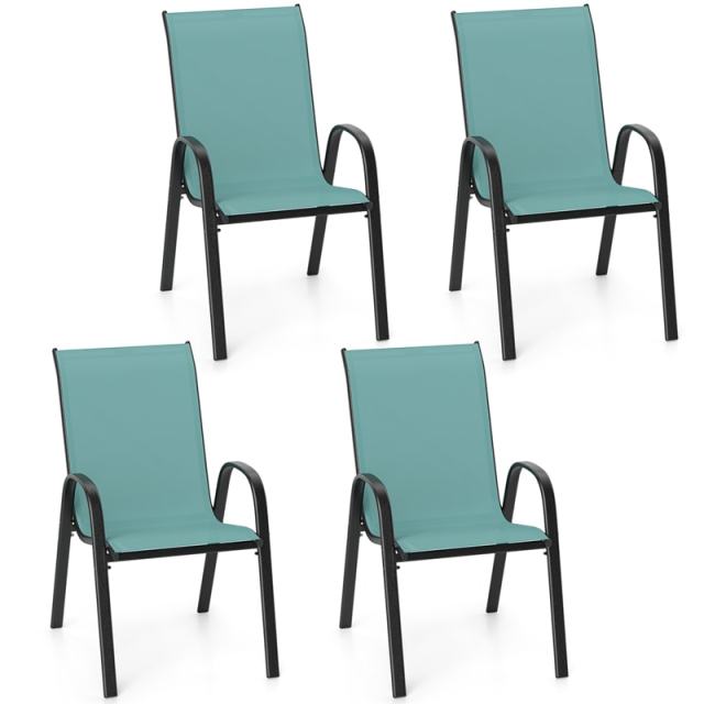 4-Pack Stackable Patio Dining Chairs, All-Weather Heavy Duty Steel Frame Outdoor Chairs with Armrests, 330LBS Capacity for Poolside Backyard
