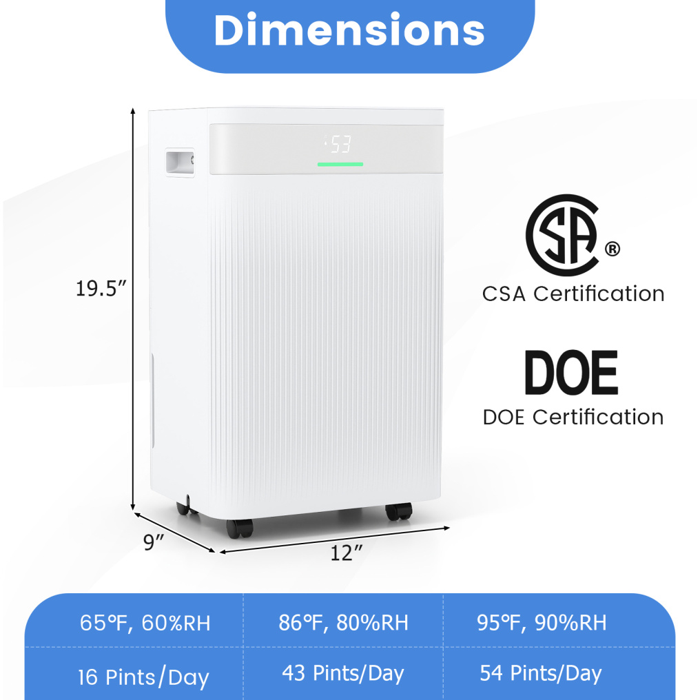 54 Pints Dehumidifier for Home 4500 Sq.Ft Dehumidifier-White