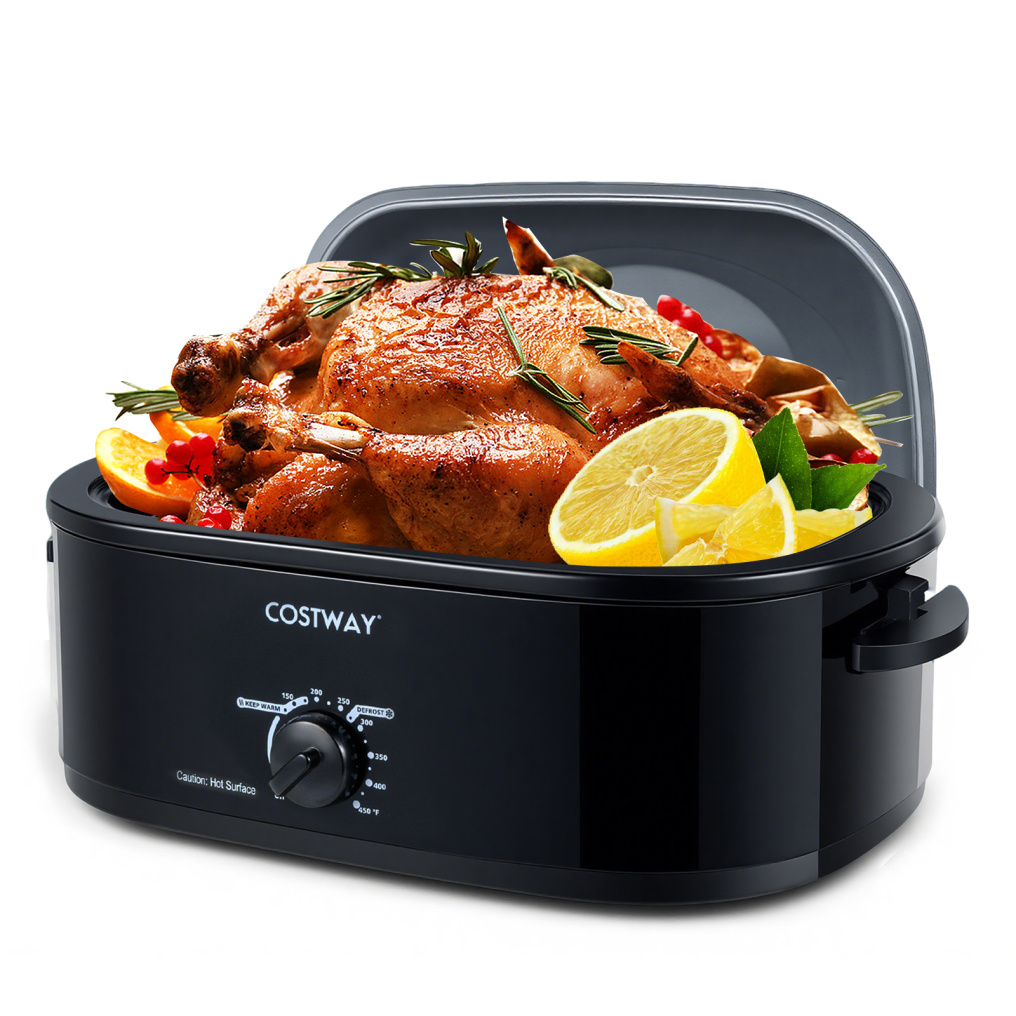 18QT Electric Roaster Oven with Self-Basting Lid Turkey Roaster with Removable Pan-Black